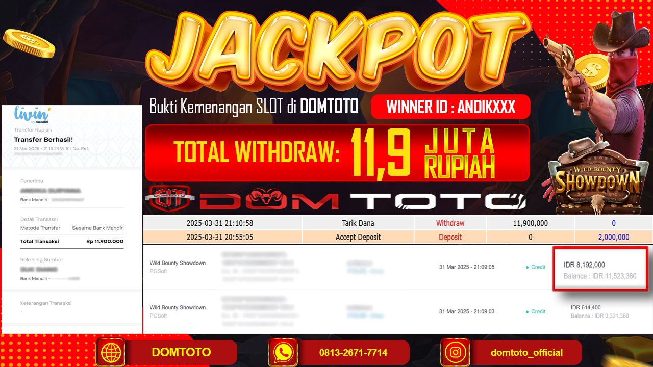 JACKPOT SLOT WILD BOUNTY SHOWDOWN 31 MARET 2025